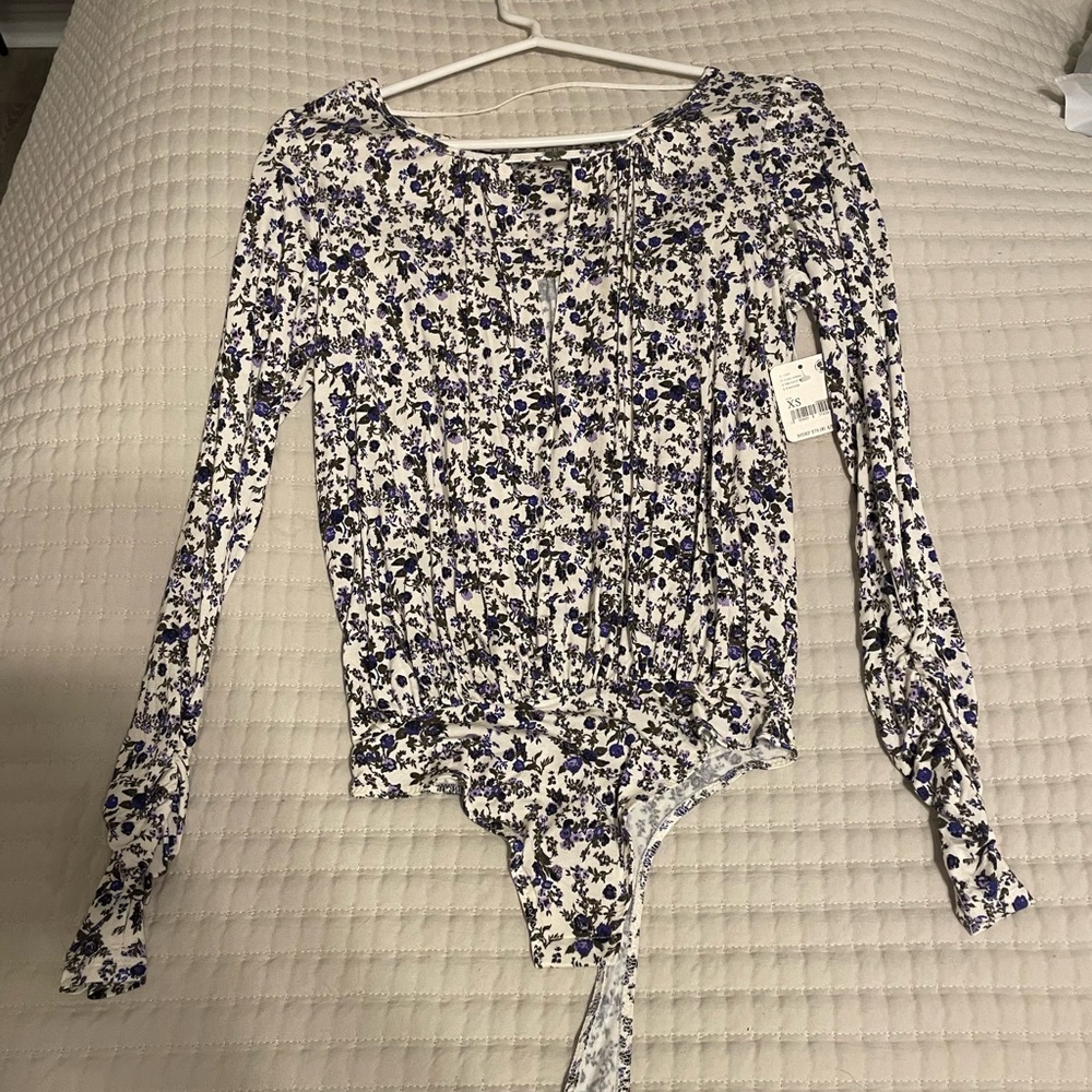 FP Movement by Free People Floral Bodysuit - Purple and Black